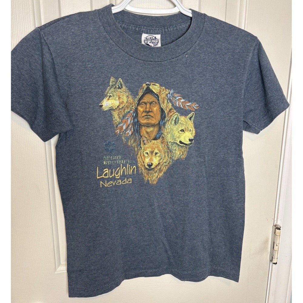 VTG Spirit Brothers Youth 14-16 L Native American Wolf Single Stitch USA NV